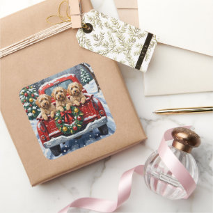 Havanese Christmas Red Truck Holiday Square Sticker