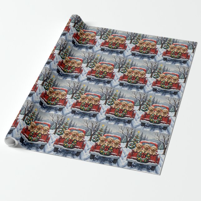 Havanese Christmas Red Truck Holiday Wrapping Paper (Unrolled)