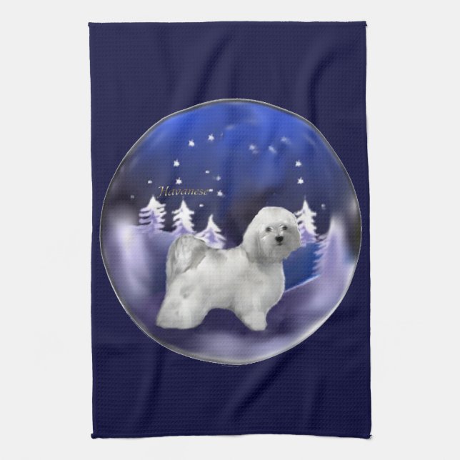 Havanese Christmas Tea Towel (Vertical)