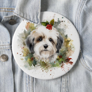 Havanese Christmas Wreath Festive Pup 6 Cm Round Badge