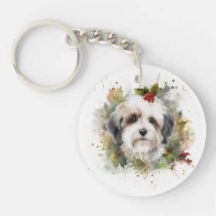 Havanese Christmas Wreath Festive Pup Key Ring