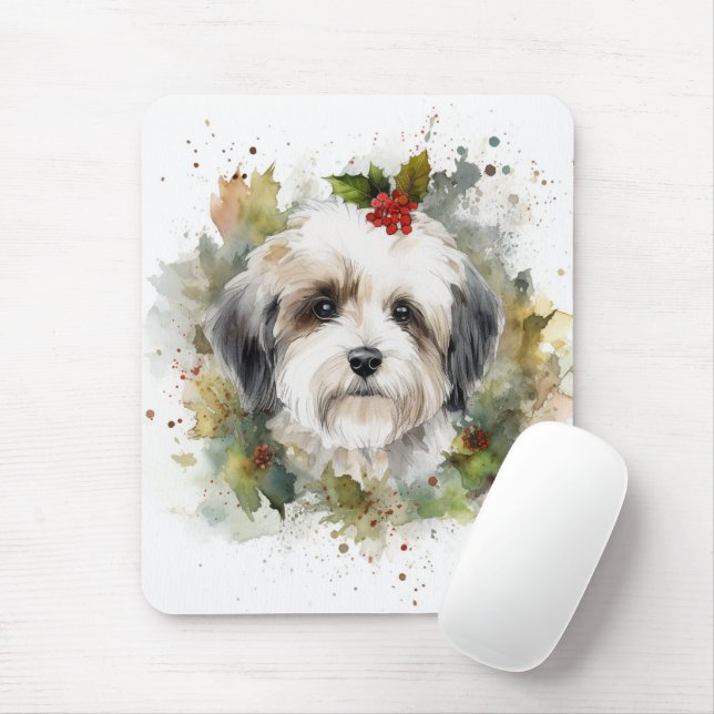 Havanese Christmas Wreath Festive Pup Mouse Pad (With Mouse)