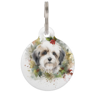 Havanese Christmas Wreath Festive Pup Pet Tag