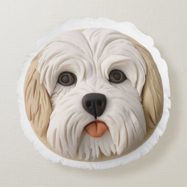 Havanese Dog 3D Inspired Round Cushion (Front)