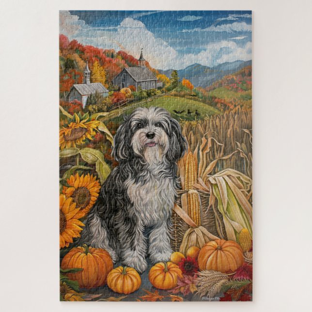 Havanese Dog Autumn Harvest Thanksgiving Jigsaw Puzzle (Vertical)