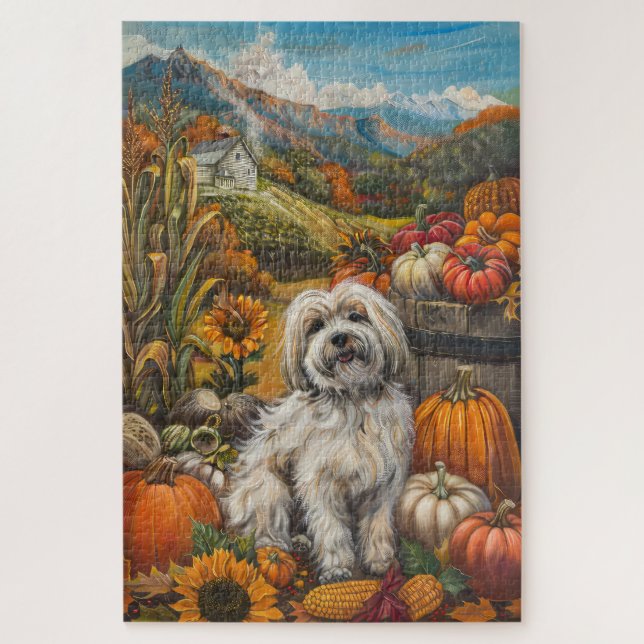 Havanese Dog Autumn Harvest Thanksgiving Jigsaw Puzzle (Vertical)