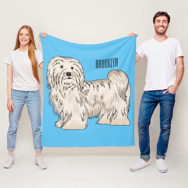 Havanese dog cartoon illustration fleece blanket (In Situ)