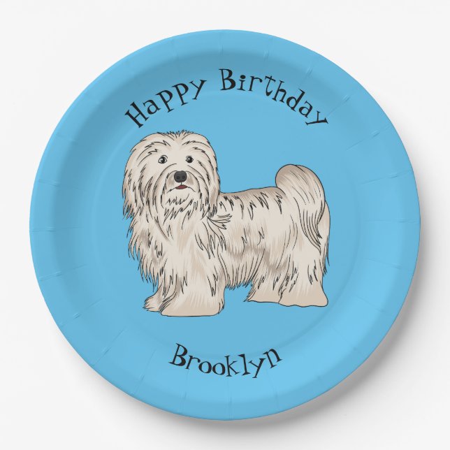 Havanese dog cartoon illustration paper plate (Front)