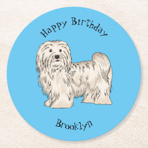 Havanese dog cartoon illustration round paper coaster
