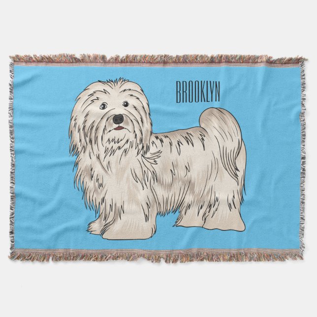 Havanese dog cartoon illustration throw blanket (Front)