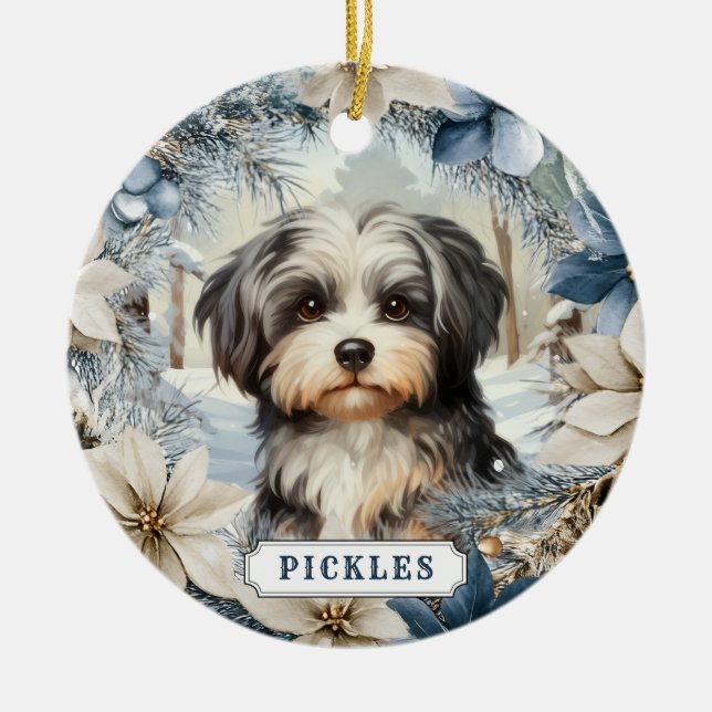 Havanese Dog Ceramic Circle Ornament (Front)