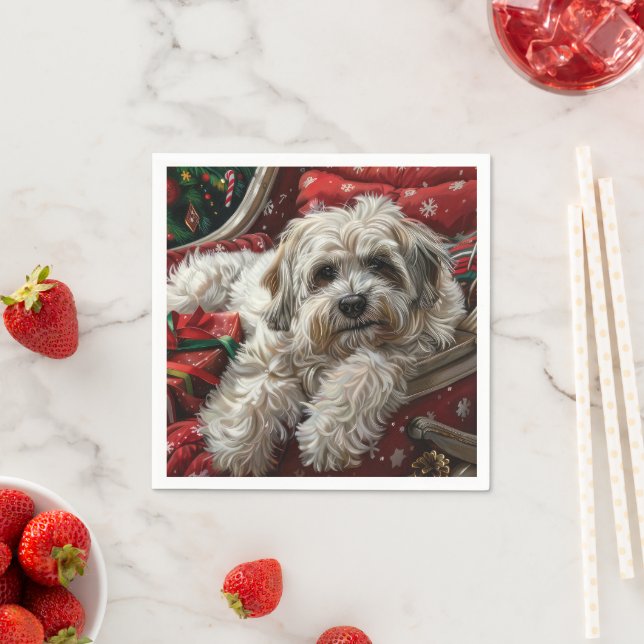 Havanese Dog Christmas Festive Napkin (Insitu)