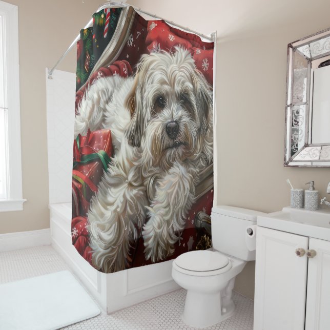 Havanese Dog Christmas Festive Shower Curtain (In Situ)
