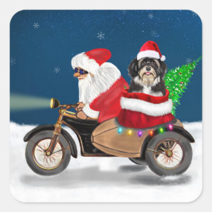 Havanese Dog Christmas Santa Claus  Square Sticker