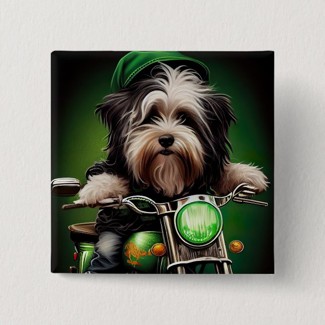 Havanese Dog Driving Bike St. Patrick's Day 15 Cm Square Badge (Front)