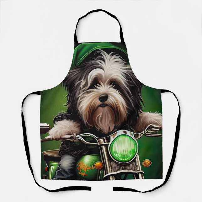 Havanese Dog Driving Bike St. Patrick's Day  Apron (Front)
