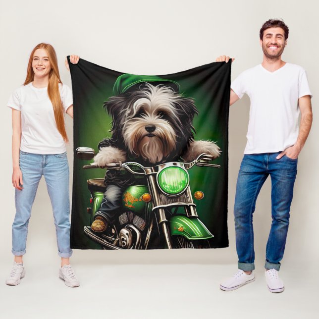 Havanese Dog Driving Bike St. Patrick's Day Fleece Blanket (In Situ)