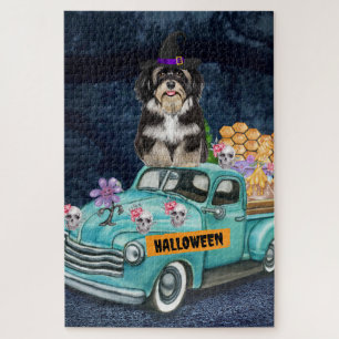Havanese Dog Halloween Truck Scary Night  Jigsaw Puzzle