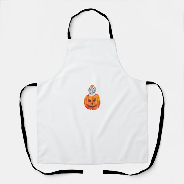 Havanese Dog Happy Halloween Pumpkin Apron (Front)