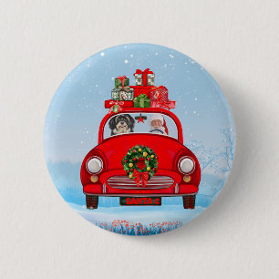 Havanese Dog In Car With Santa Claus 6 Cm Round Badge