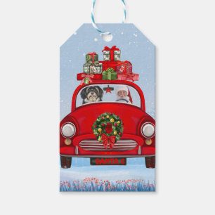 Havanese Dog In Car With Santa Claus Gift Tags