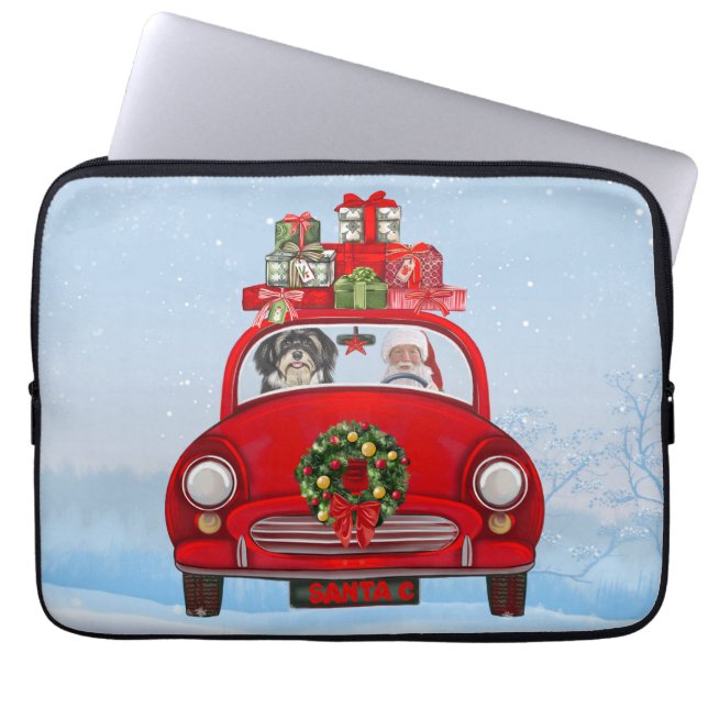 Havanese Dog In Car With Santa Claus  Laptop Sleeve (Front)