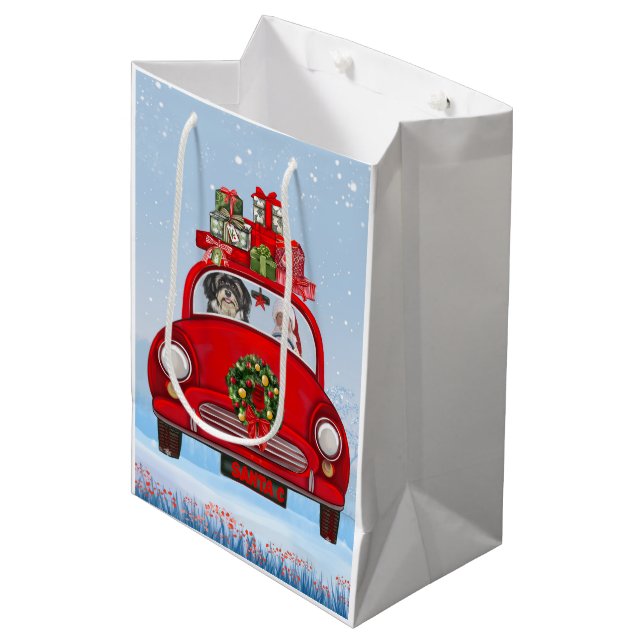 Havanese Dog In Car With Santa Claus  Medium Gift Bag (Front Angled)