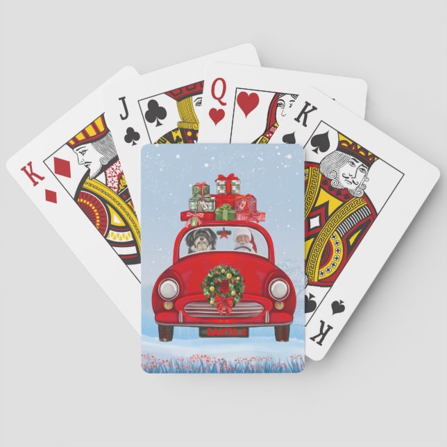 Havanese Dog In Car With Santa Claus  Playing Cards (Back)
