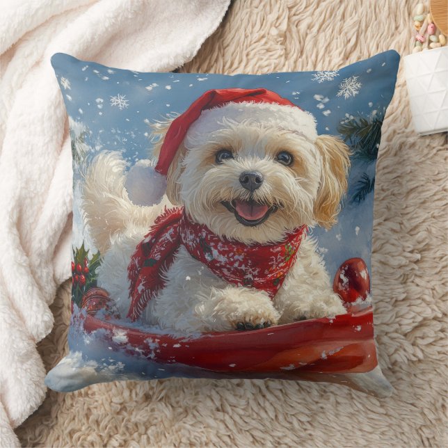 Havanese Dog in Sledge Let it Snow Christmas Cushion (Blanket)