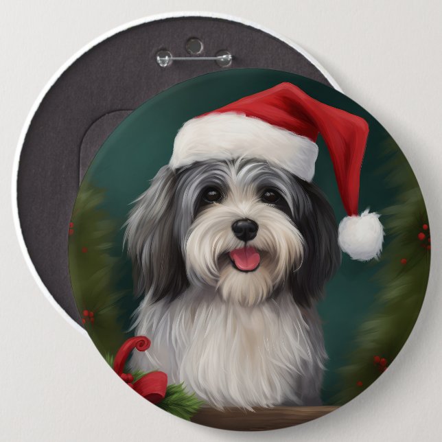 Havanese Dog in Snow Christmas 6 Cm Round Badge (Front & Back)