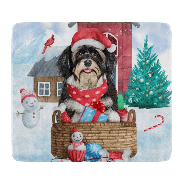 Havanese Dog In snow Christmas Dog House Cutting Board (Front)