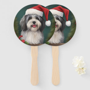 Havanese Dog in Snow Christmas Hand Fan