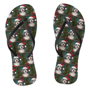 Havanese Dog in Snow Christmas Jandals