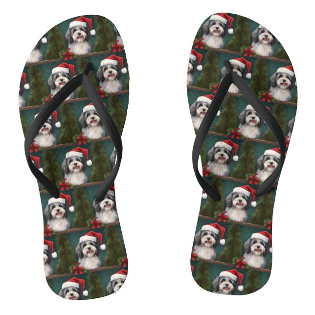 Havanese Dog in Snow Christmas Jandals (Footbed)