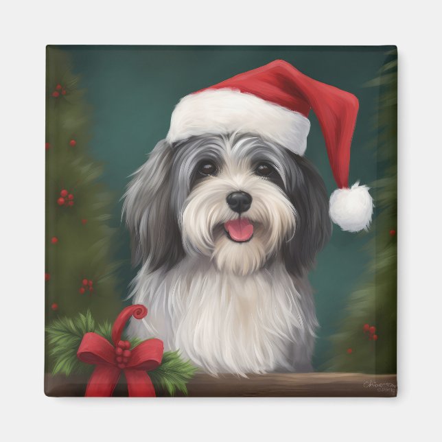 Havanese Dog in Snow Christmas Magnet (Front)