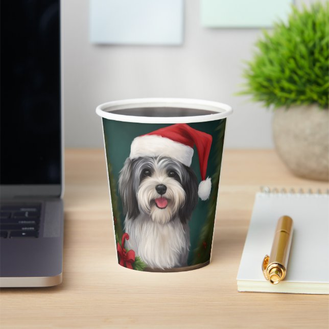 Havanese Dog in Snow Christmas Paper Cups (Insitu)