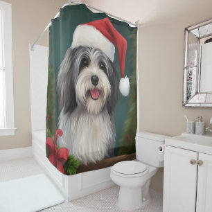 Havanese Dog in Snow Christmas Shower Curtain