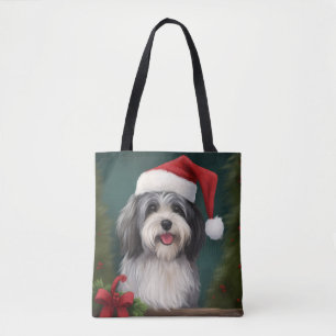 Havanese Dog in Snow Christmas Tote Bag
