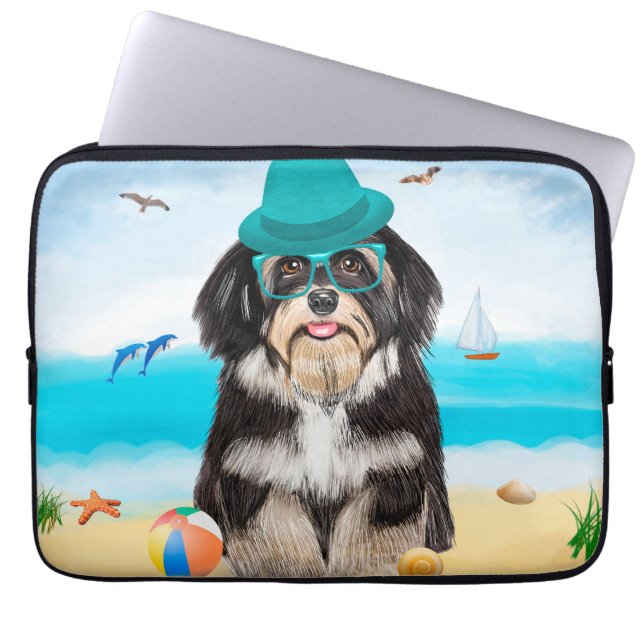 Havanese Dog on Beach Laptop Sleeve (Front)