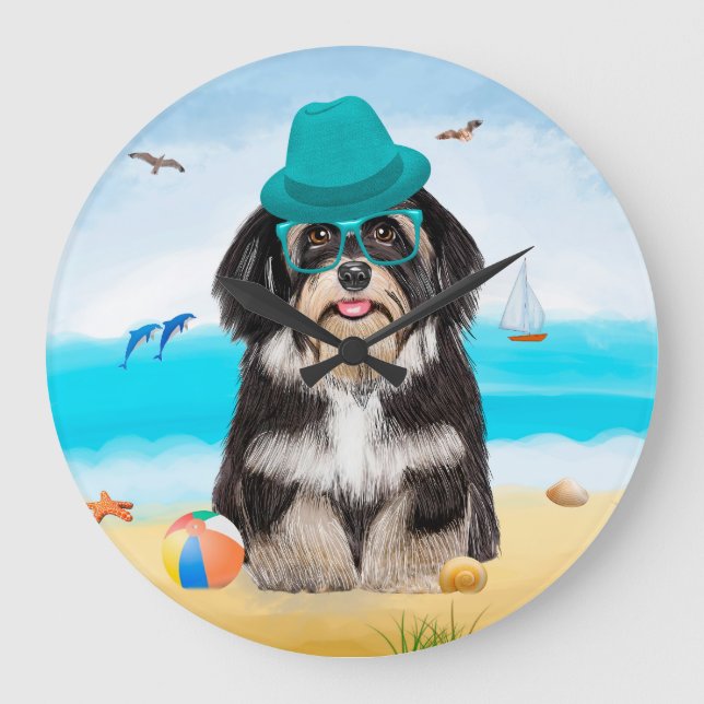 Havanese Dog on Beach Large Clock (Front)