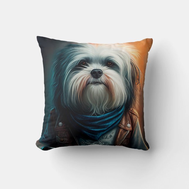 Havanese dog on bike digital painting cushion (Front)