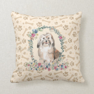 Havanese Dog Paw Print & Floral Cute Cushion