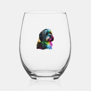 Havanese Dog Pop Art Design Havanese Lovers  Stemless Wine Glass