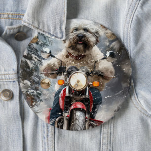 Havanese Dog Riding Motorcycle Christmas 6 Cm Round Badge