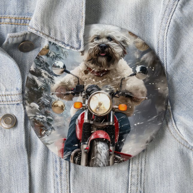 Havanese Dog Riding Motorcycle Christmas 6 Cm Round Badge (In Situ)