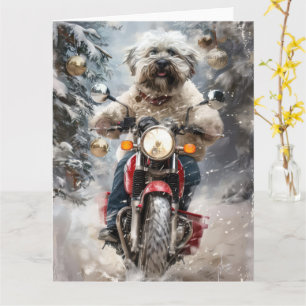 Havanese Dog Riding Motorcycle Christmas Card