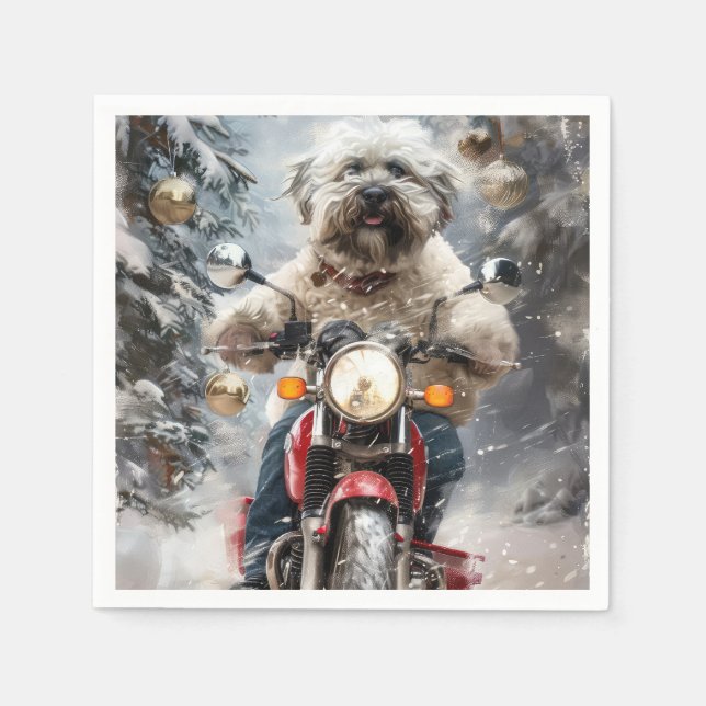 Havanese Dog Riding Motorcycle Christmas Napkin (Front)