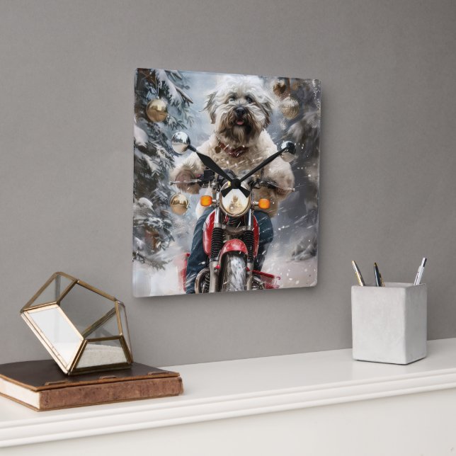 Havanese Dog Riding Motorcycle Christmas Square Wall Clock (Office)