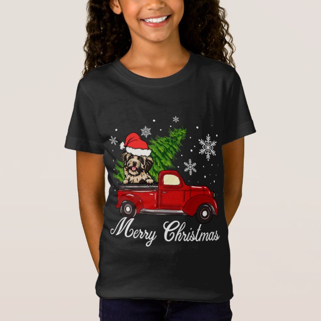 Havanese Dog Riding Red Truck Christmas Decoration T-Shirt (Front)