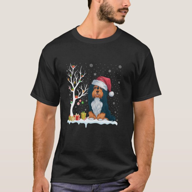 Havanese Dog Santa Hat Festive Tree Light Christma T-Shirt (Front)